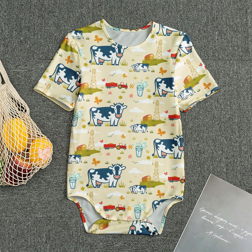 Cartoon Dairy Cow Farm Pattern Print Men's Bodysuit
