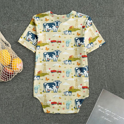 Cartoon Dairy Cow Farm Pattern Print Men's Bodysuit