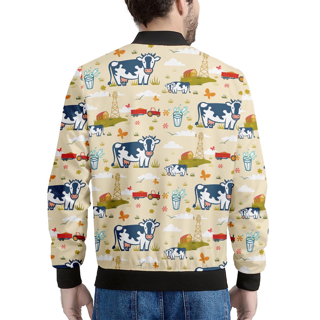 Cartoon Dairy Cow Farm Pattern Print Men's Bomber Jacket