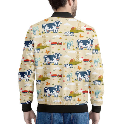 Cartoon Dairy Cow Farm Pattern Print Men's Bomber Jacket