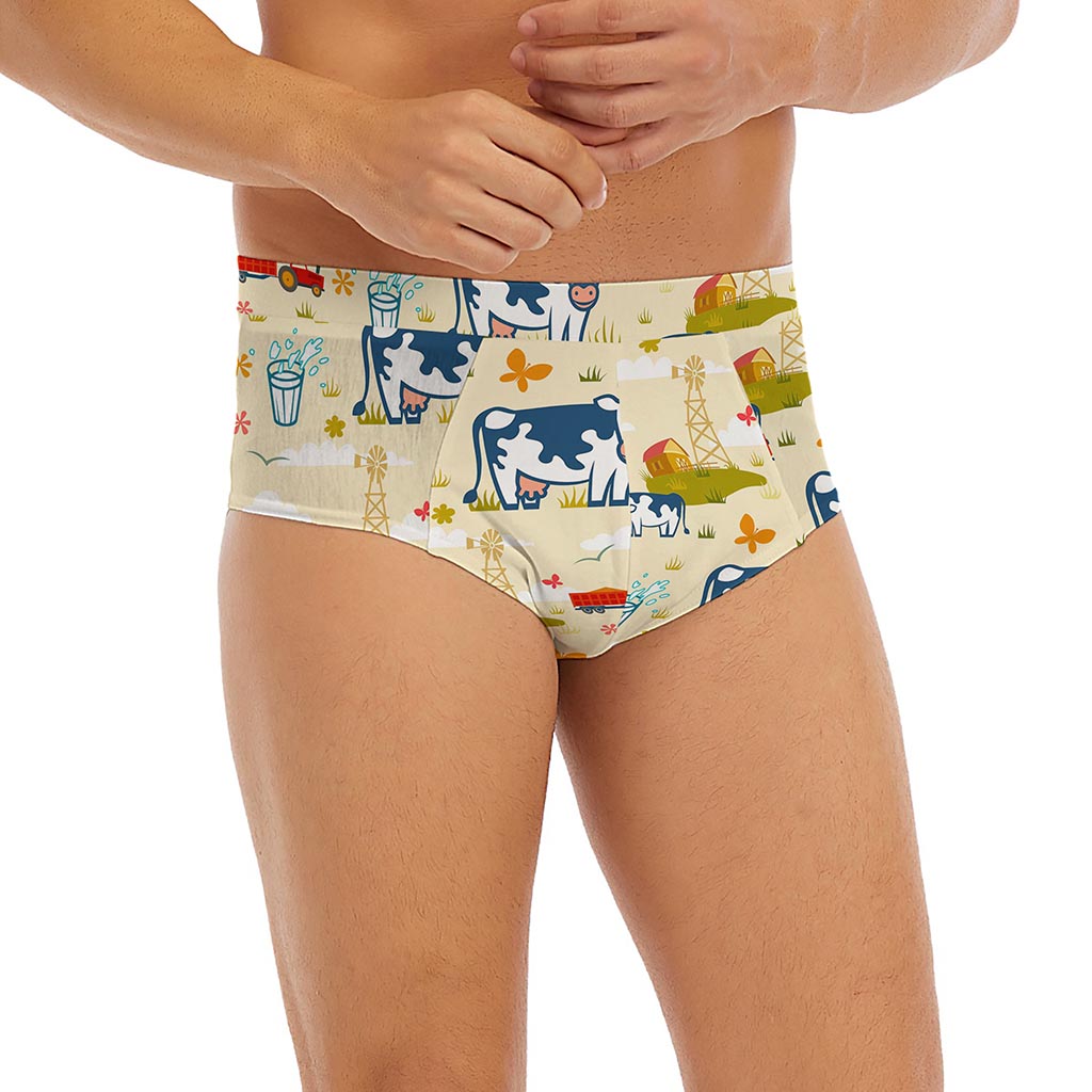 Cartoon Dairy Cow Farm Pattern Print Men's Briefs
