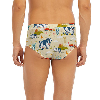 Cartoon Dairy Cow Farm Pattern Print Men's Briefs