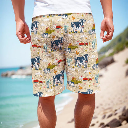 Cartoon Dairy Cow Farm Pattern Print Men's Cargo Shorts