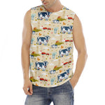 Cartoon Dairy Cow Farm Pattern Print Men's Fitness Tank Top