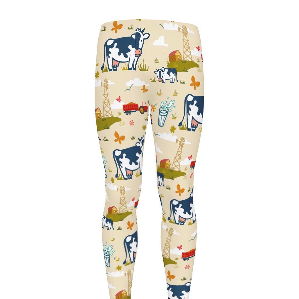 Cartoon Dairy Cow Farm Pattern Print Men's leggings