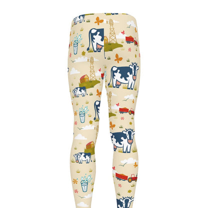 Cartoon Dairy Cow Farm Pattern Print Men's leggings