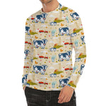 Cartoon Dairy Cow Farm Pattern Print Men's Long Sleeve Rash Guard