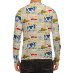 Cartoon Dairy Cow Farm Pattern Print Men's Long Sleeve Rash Guard