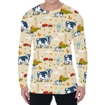 Cartoon Dairy Cow Farm Pattern Print Men's Long Sleeve T-Shirt