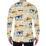 Cartoon Dairy Cow Farm Pattern Print Men's Long Sleeve T-Shirt