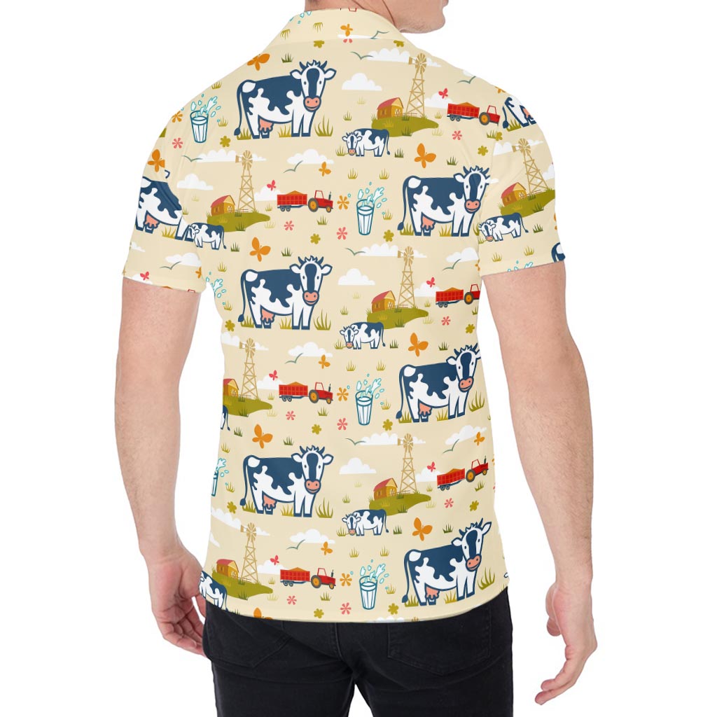 Cartoon Dairy Cow Farm Pattern Print Men's Shirt