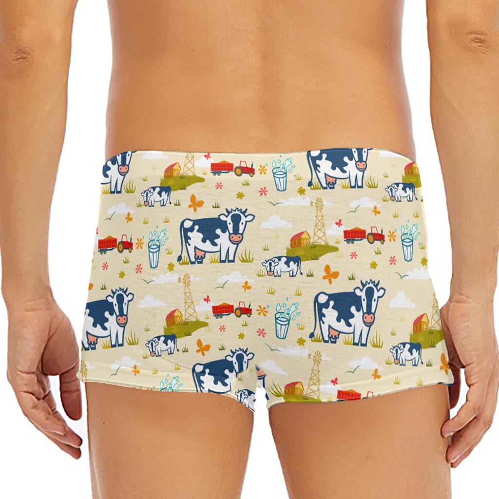Cartoon Dairy Cow Farm Pattern Print Men's Short Boxer Briefs