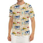Cartoon Dairy Cow Farm Pattern Print Men's Short Sleeve Rash Guard