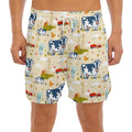 Cartoon Dairy Cow Farm Pattern Print Men's Split Running Shorts
