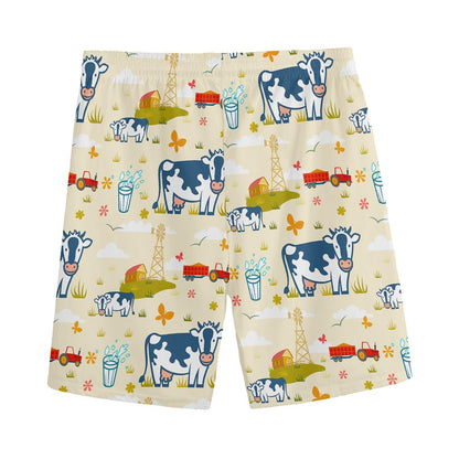 Cartoon Dairy Cow Farm Pattern Print Men's Sports Shorts