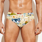 Cartoon Dairy Cow Farm Pattern Print Men's Swim Briefs
