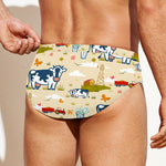 Cartoon Dairy Cow Farm Pattern Print Men's Swim Briefs
