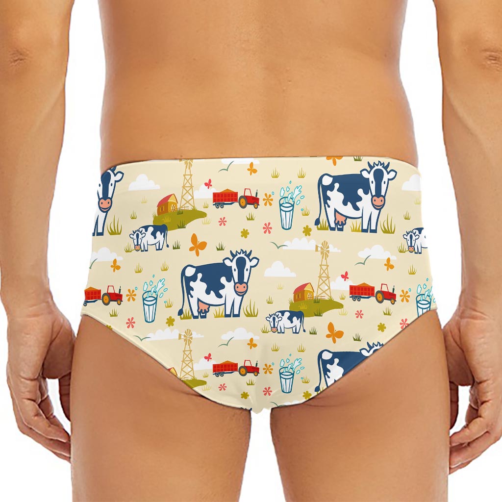 Cartoon Dairy Cow Farm Pattern Print Men's Triangle Swim Briefs