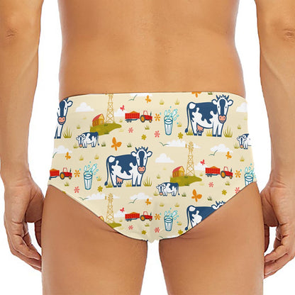 Cartoon Dairy Cow Farm Pattern Print Men's Triangle Swim Briefs