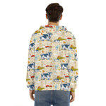 Cartoon Dairy Cow Farm Pattern Print Men's Velvet Pullover Hoodie