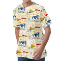Cartoon Dairy Cow Farm Pattern Print Men's Velvet T-Shirt