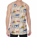 Cartoon Dairy Cow Farm Pattern Print Men's Velvet Tank Top