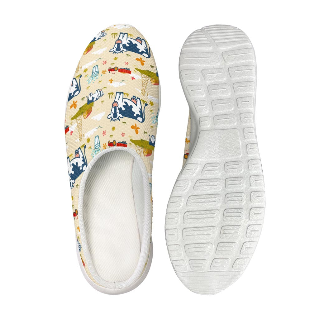 Cartoon Dairy Cow Farm Pattern Print Mesh Casual Shoes