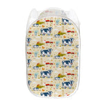 Cartoon Dairy Cow Farm Pattern Print Mesh Laundry Hamper