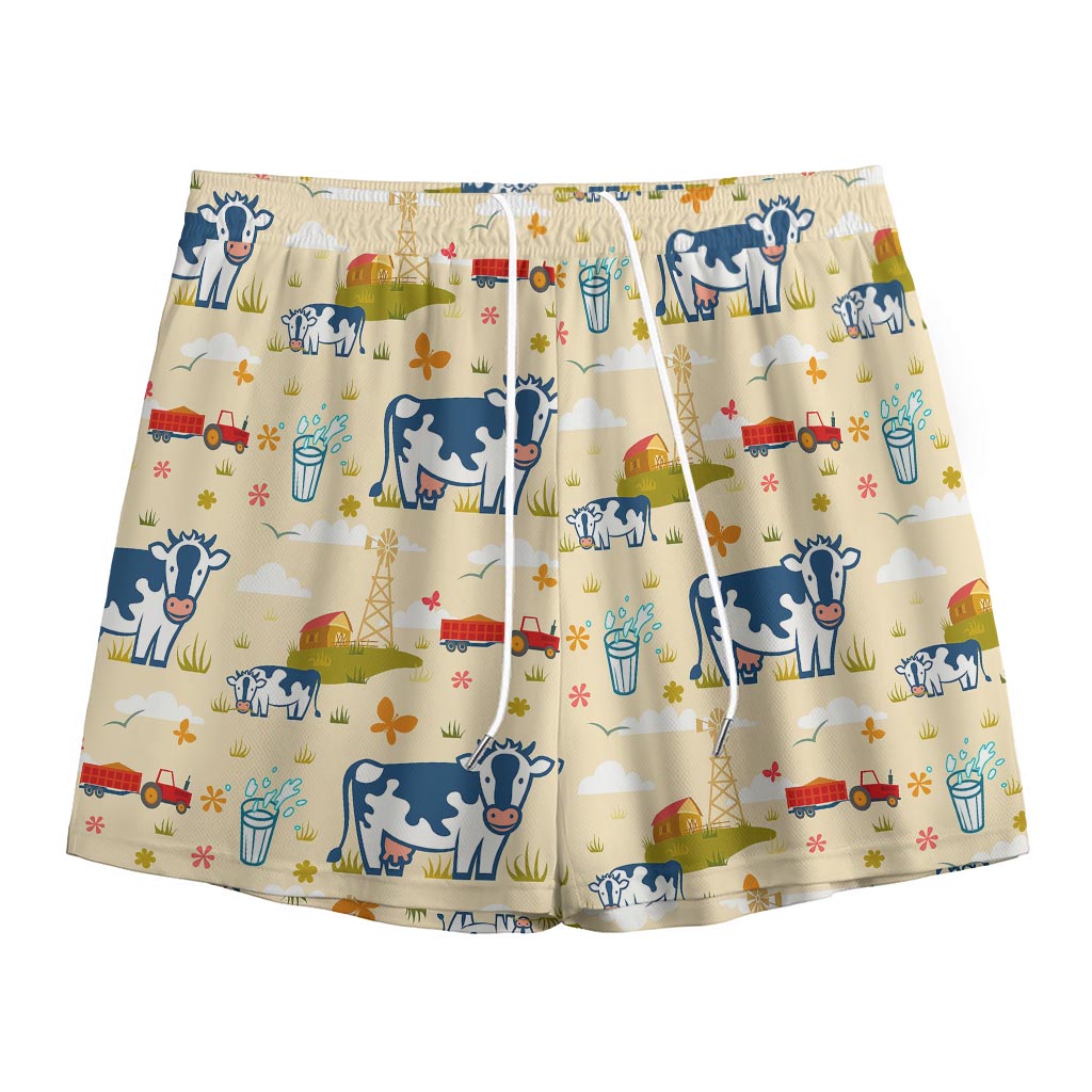 Cartoon Dairy Cow Farm Pattern Print Mesh Shorts