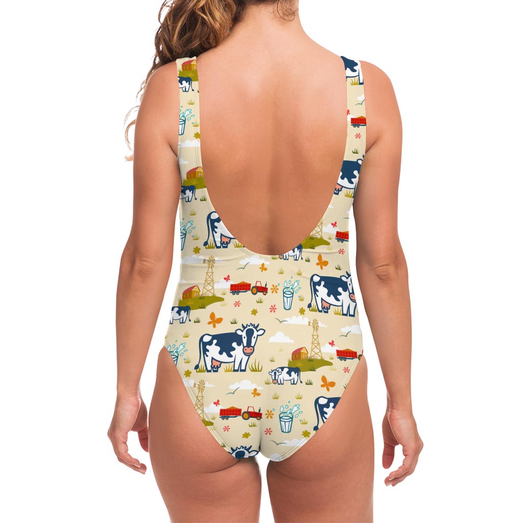 Cartoon Dairy Cow Farm Pattern Print One Piece Swimsuit