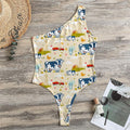Cartoon Dairy Cow Farm Pattern Print One Shoulder Bodysuit