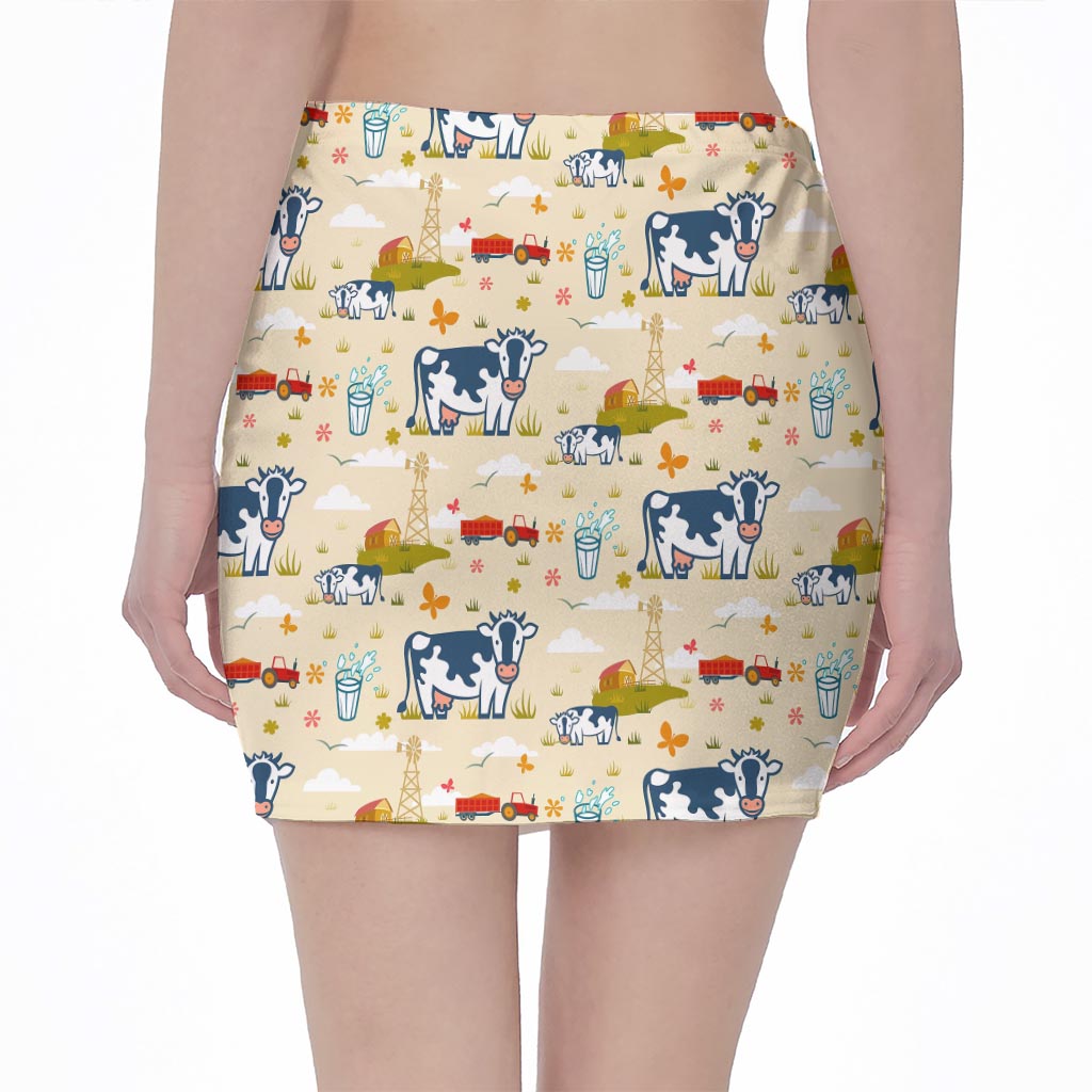 Cartoon Dairy Cow Farm Pattern Print Pencil Mini Skirt