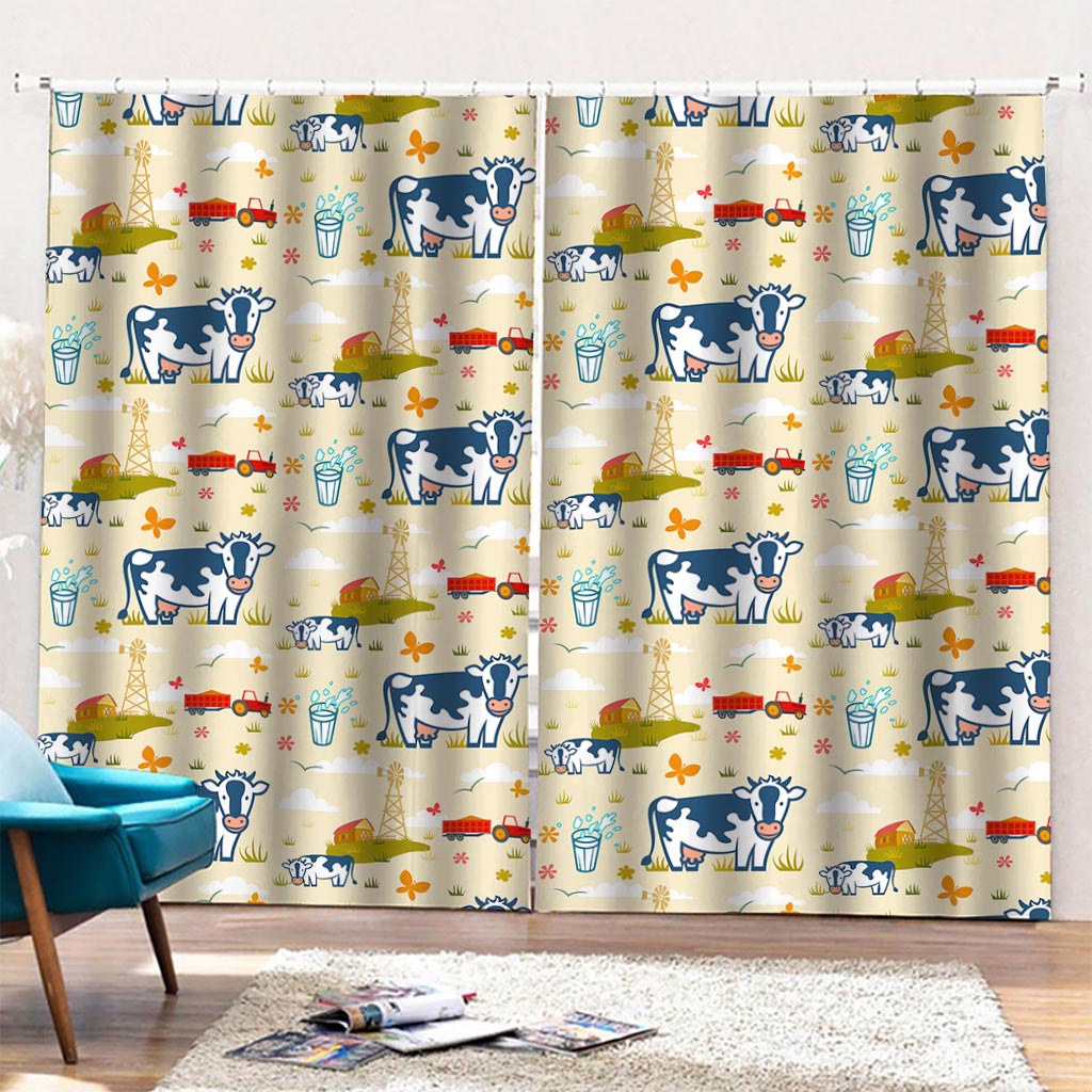 Cartoon Dairy Cow Farm Pattern Print Pencil Pleat Curtains