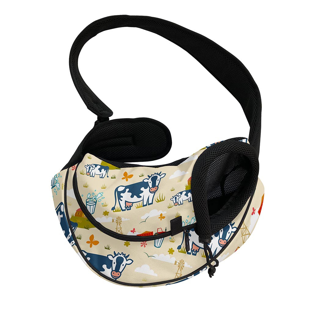 Cartoon Dairy Cow Farm Pattern Print Pet Sling Carrier