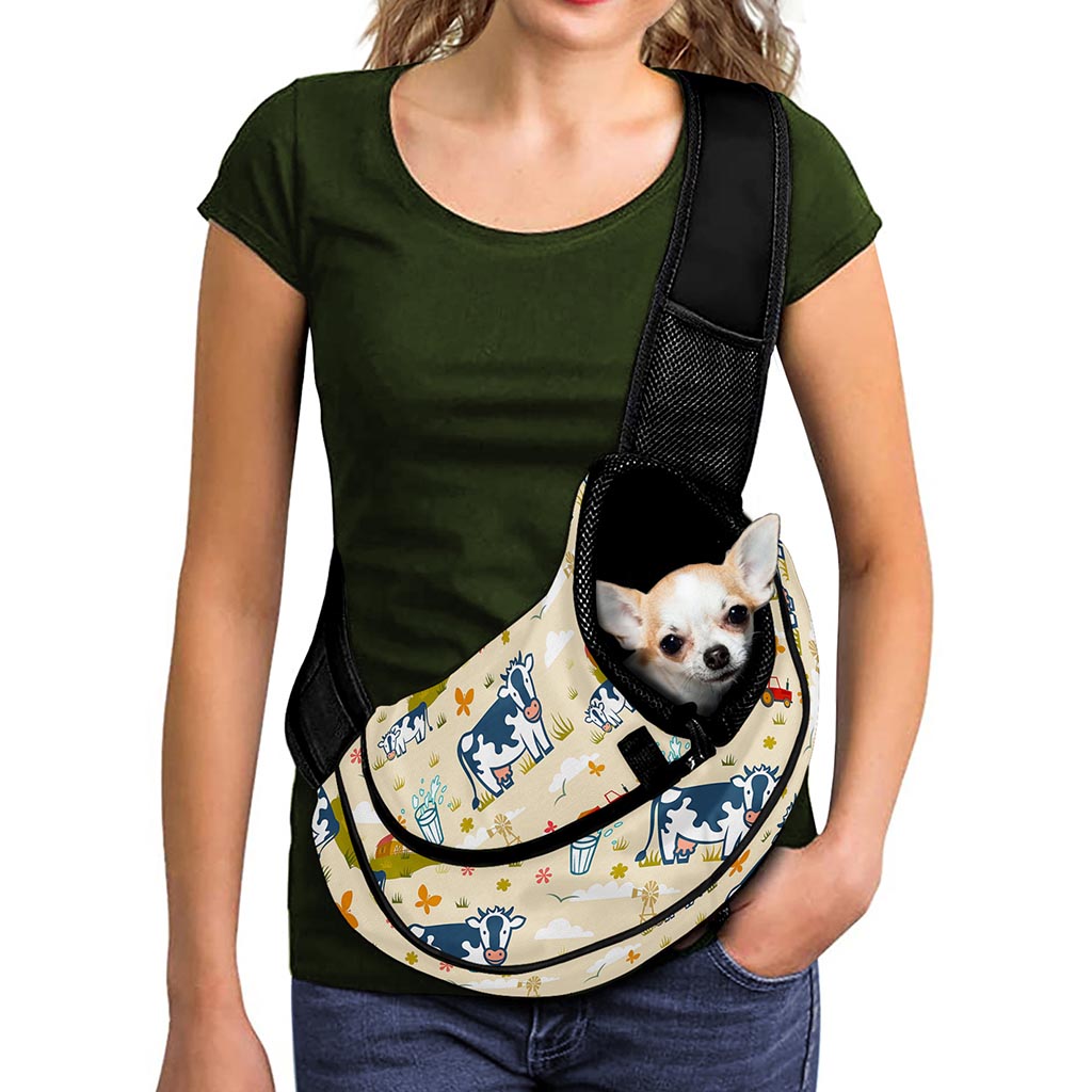 Cartoon Dairy Cow Farm Pattern Print Pet Sling Carrier