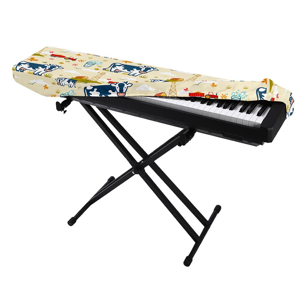 Cartoon Dairy Cow Farm Pattern Print Piano Keyboard Cover