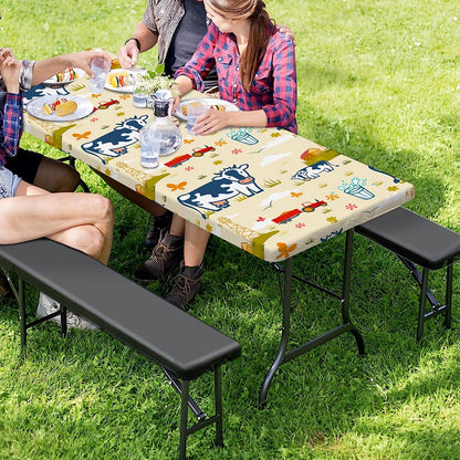 Cartoon Dairy Cow Farm Pattern Print Picnic Table Cover