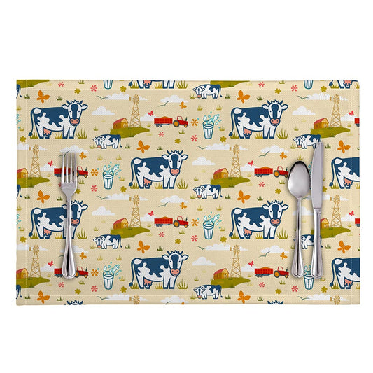 Cartoon Dairy Cow Farm Pattern Print Placemat
