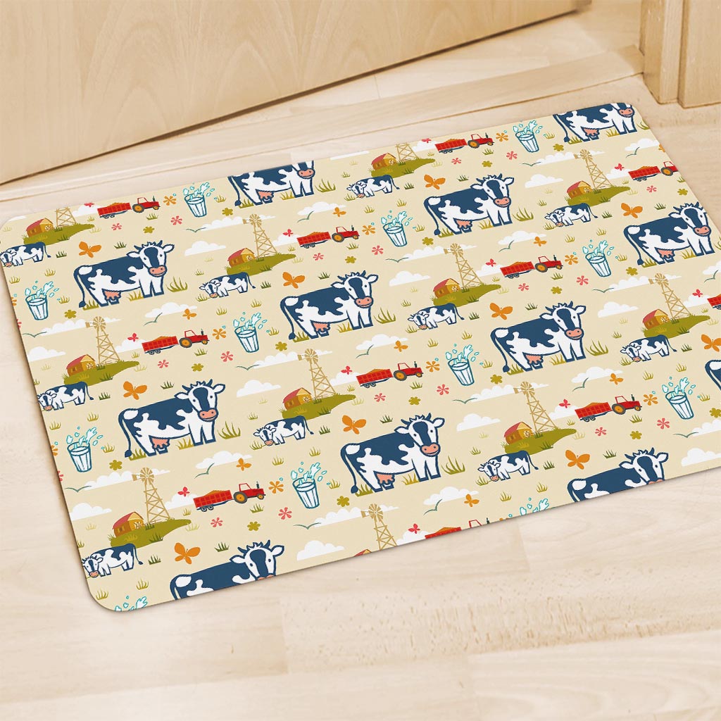 Cartoon Dairy Cow Farm Pattern Print Polyester Doormat