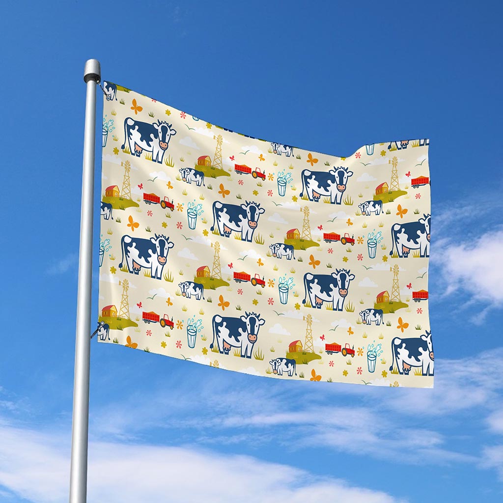 Cartoon Dairy Cow Farm Pattern Print Polyester Flag