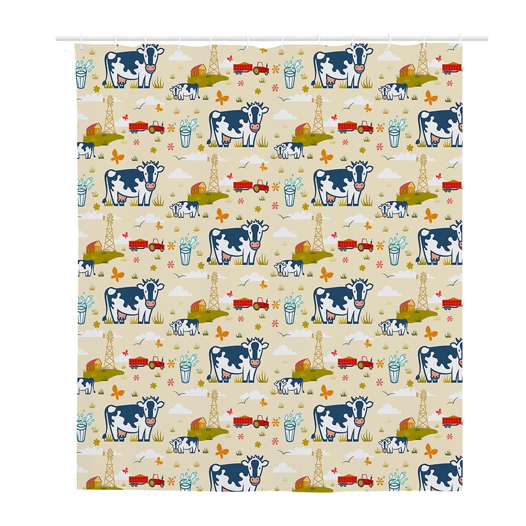 Cartoon Dairy Cow Farm Pattern Print Polyester Shower Curtain