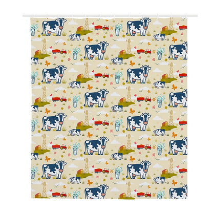 Cartoon Dairy Cow Farm Pattern Print Polyester Shower Curtain