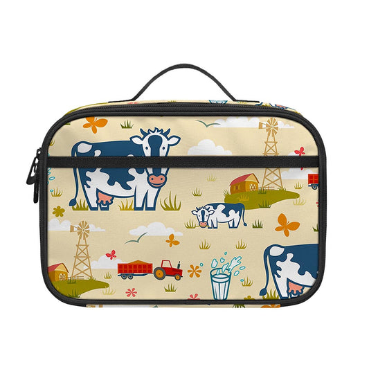 Cartoon Dairy Cow Farm Pattern Print Portable Lunch Bag