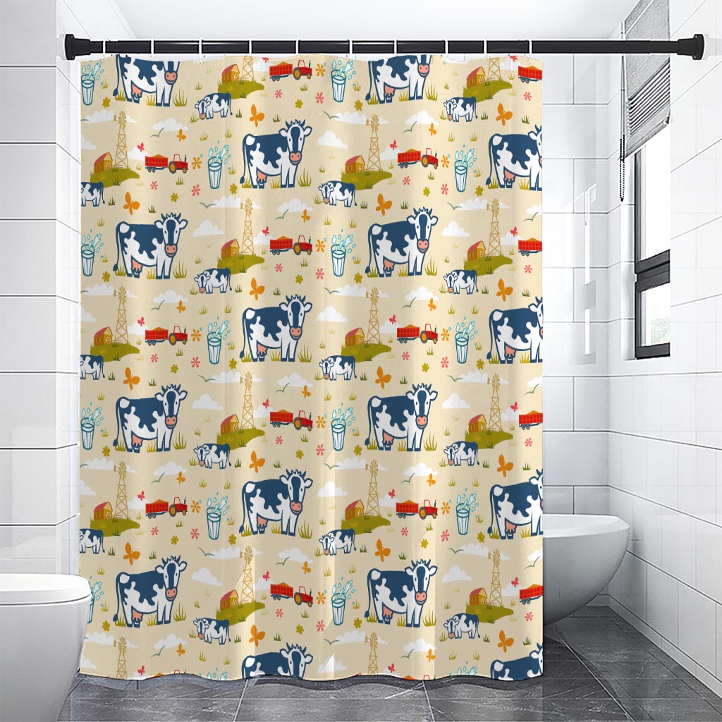 Cartoon Dairy Cow Farm Pattern Print Premium Shower Curtain