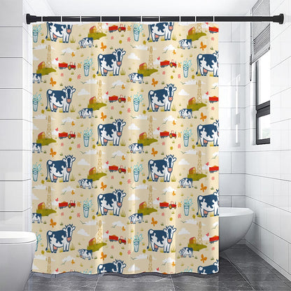 Cartoon Dairy Cow Farm Pattern Print Premium Shower Curtain