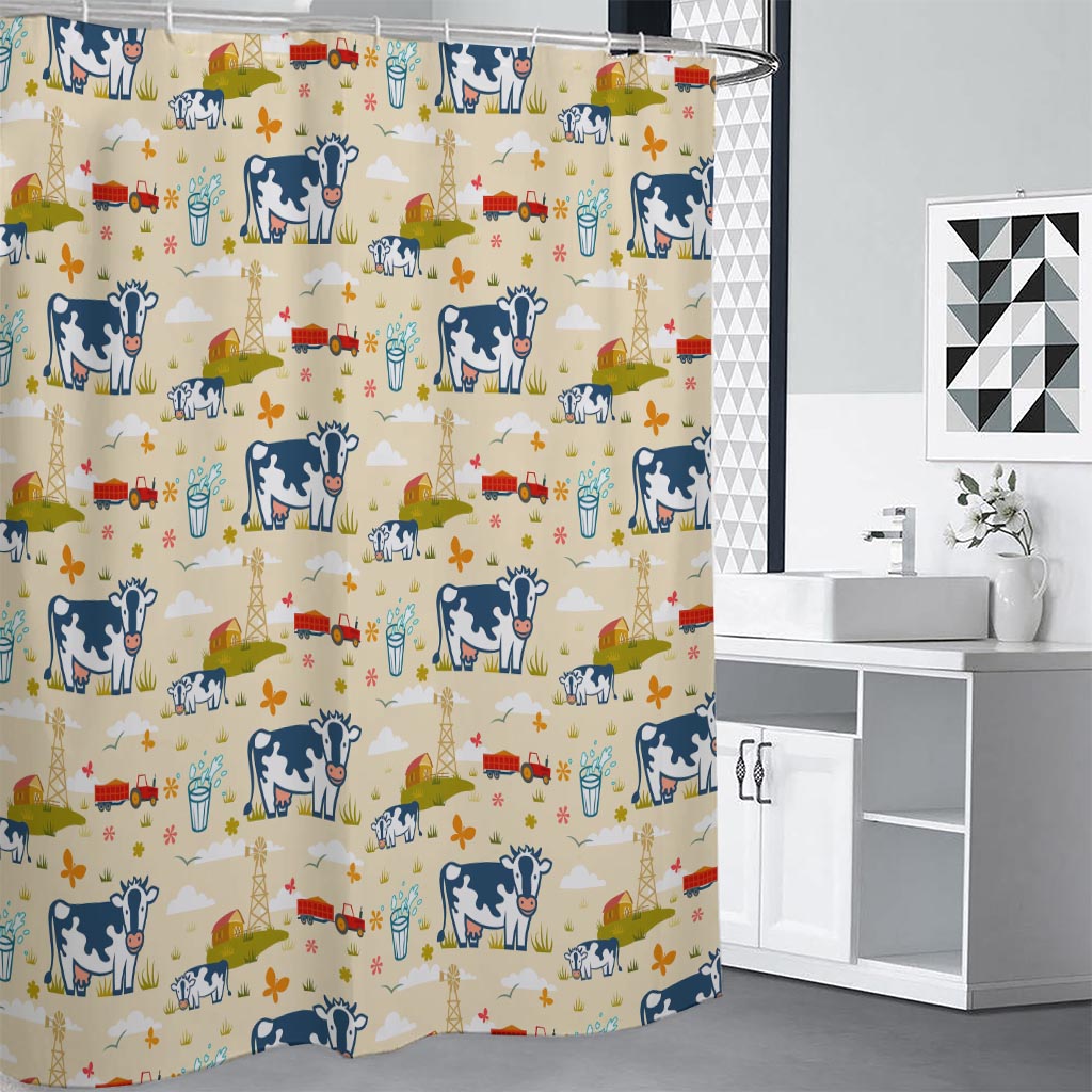 Cartoon Dairy Cow Farm Pattern Print Premium Shower Curtain