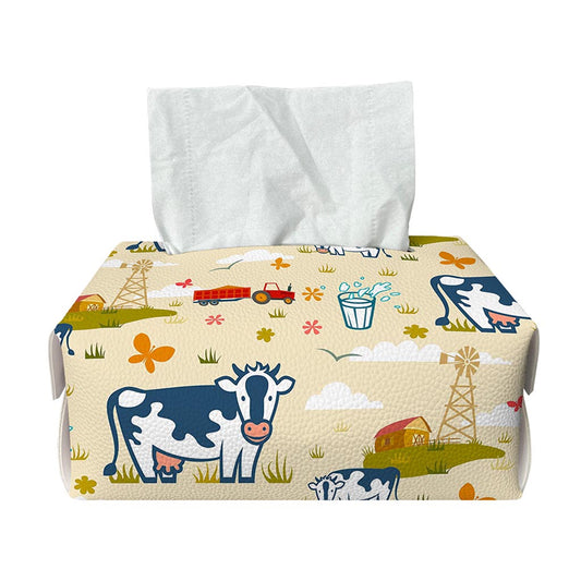 Cartoon Dairy Cow Farm Pattern Print Rectangle Tissue Box Cover