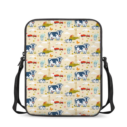Cartoon Dairy Cow Farm Pattern Print Rectangular Crossbody Bag