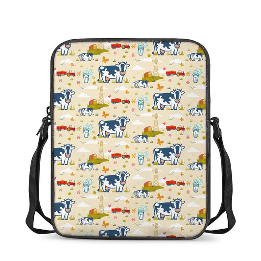 Cartoon Dairy Cow Farm Pattern Print Rectangular Crossbody Bag