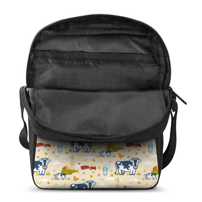 Cartoon Dairy Cow Farm Pattern Print Rectangular Crossbody Bag